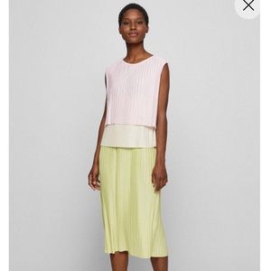 BOSS - TRIPLE-LAYER PLISSÉ DRESS WITH COLOR-BLOCKING